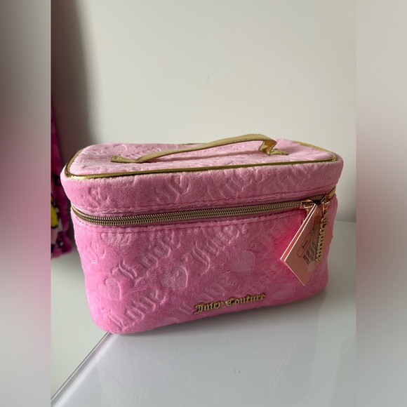Y2K Juicy Babypink Velour Monogram makeup travel bag - Picture 1 of 3